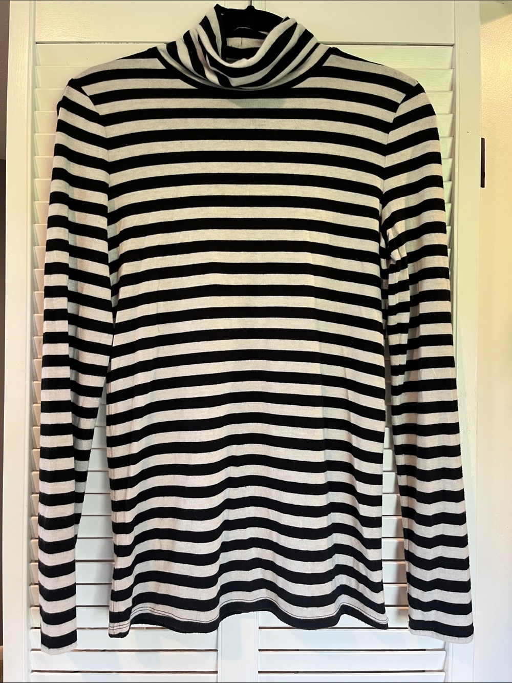 Lou & Grey Black and White Striped Long-Sleeve Turtleneck
